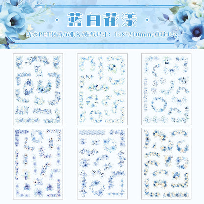 Cross-border floral theme PET waterproof handbook sticker bag plant flower retro DIY material decoration sticker