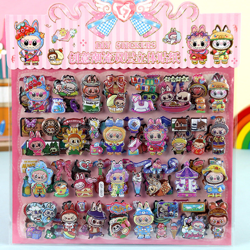 Children's Double Layer Cartoon Stickers Sanrio Capibala Strawberry Bear Cute Girl Three-dimensional Bubble Sticker