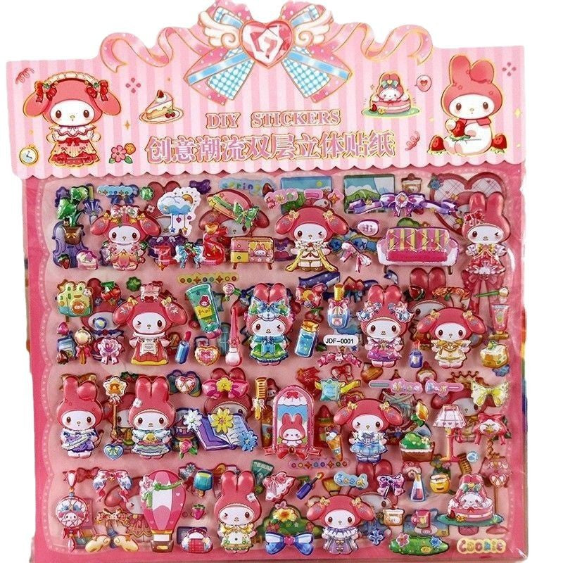 Children's Double Layer Cartoon Stickers Sanrio Capibala Strawberry Bear Cute Girl Three-dimensional Bubble Sticker