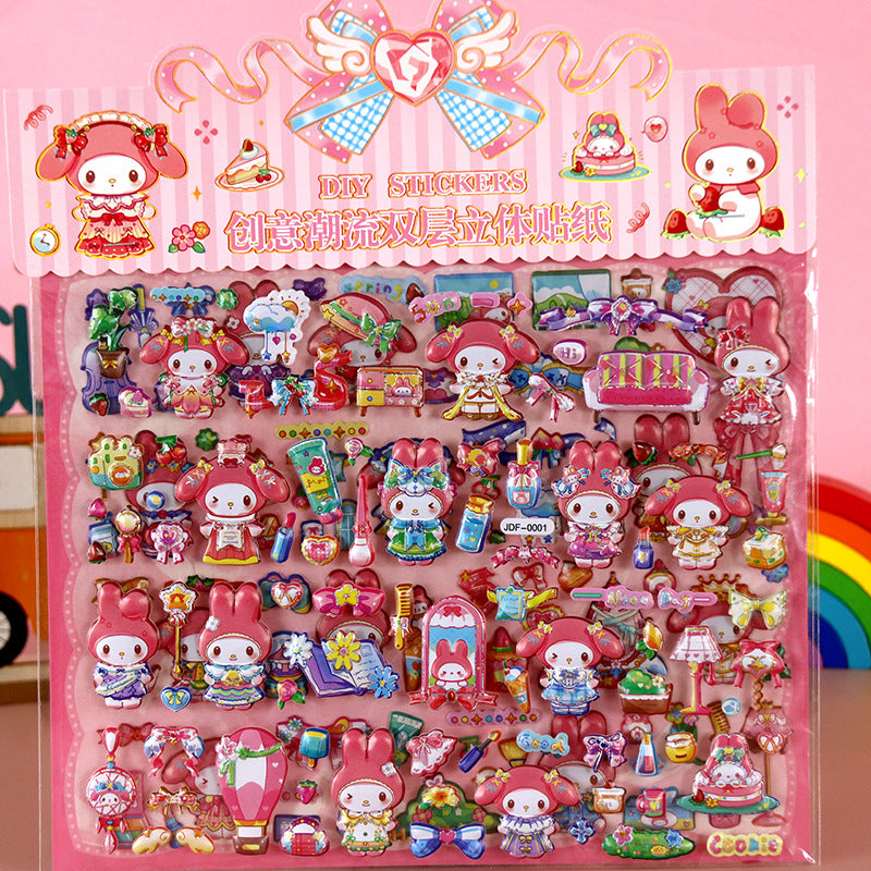 Children's Double Layer Cartoon Stickers Sanrio Capibala Strawberry Bear Cute Girl Three-dimensional Bubble Sticker