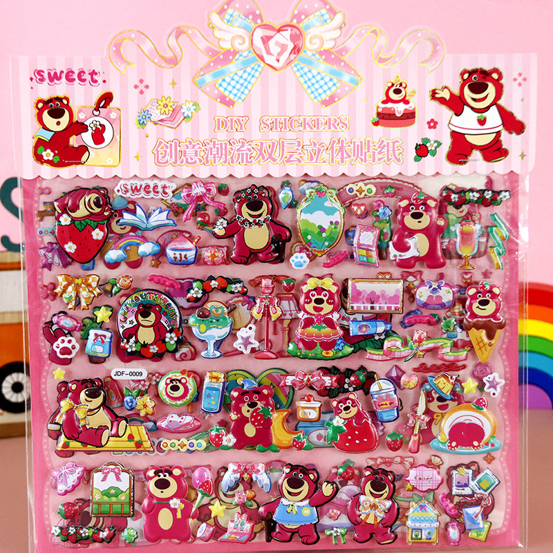 Children's Double Layer Cartoon Stickers Sanrio Capibala Strawberry Bear Cute Girl Three-dimensional Bubble Sticker