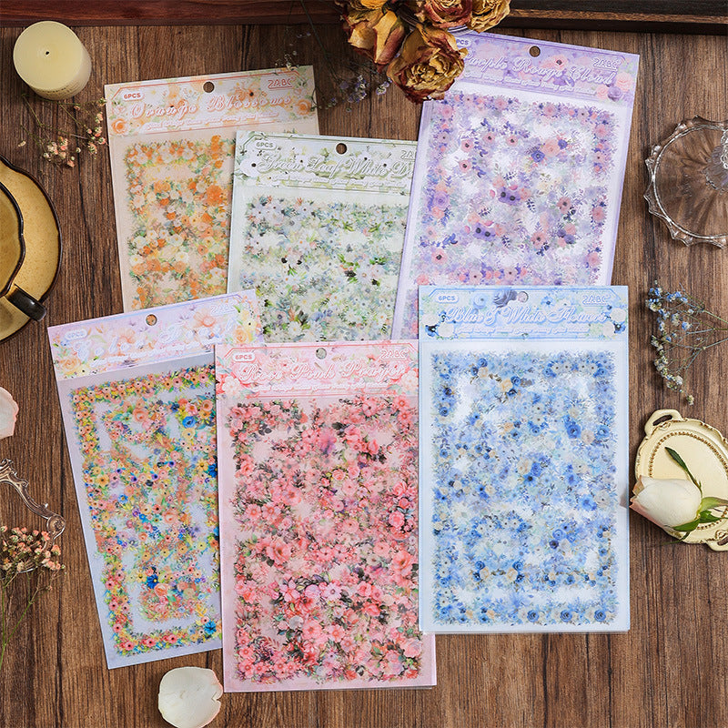 Cross-border floral theme PET waterproof handbook sticker bag plant flower retro DIY material decoration sticker