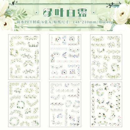 Cross-border floral theme PET waterproof handbook sticker bag plant flower retro DIY material decoration sticker